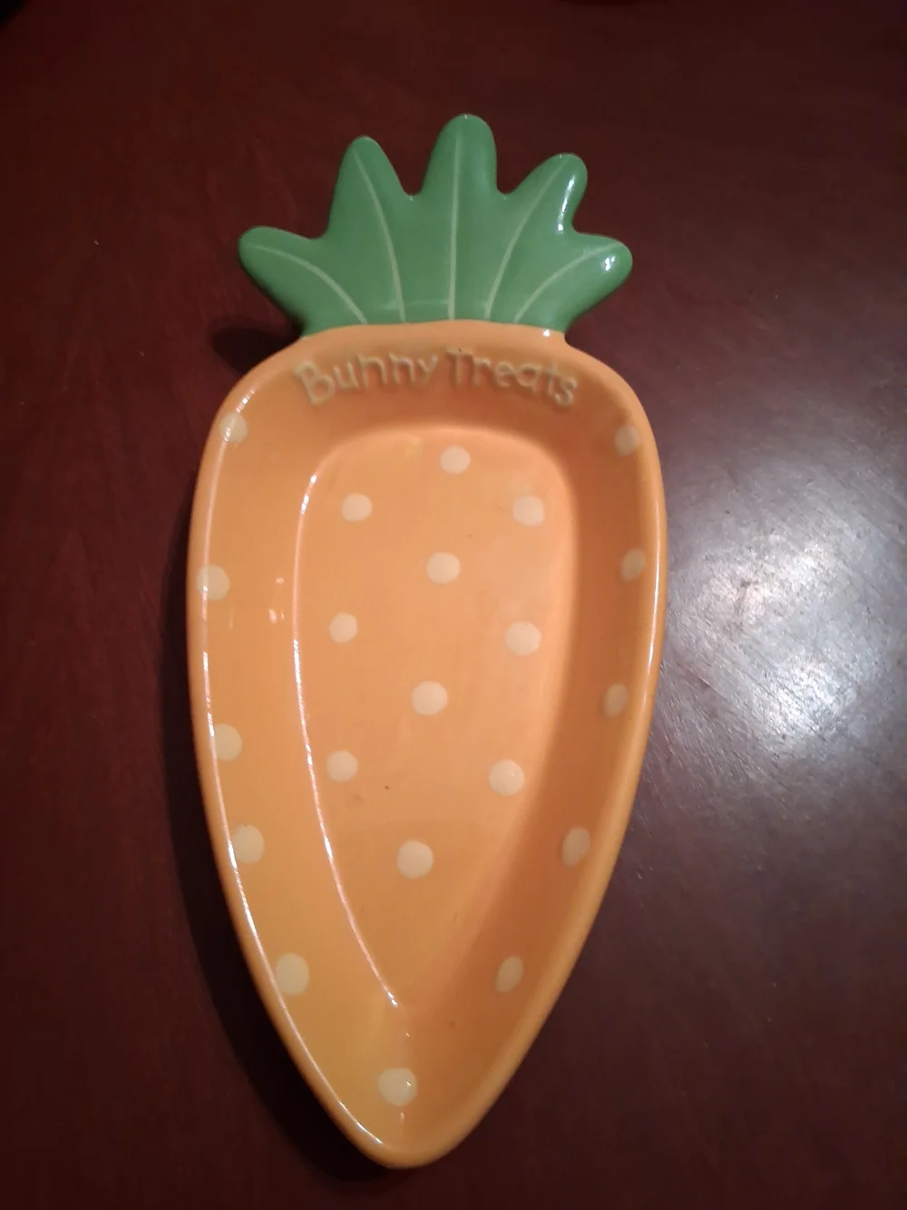 Hallmark Orange Polka Dot Ceramic Carrot Dish with Green Top